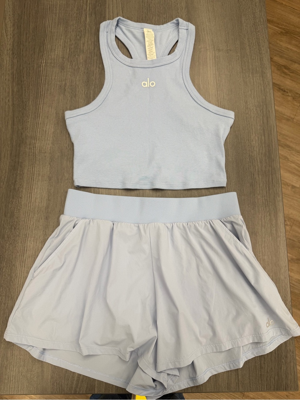 ALO Yoga Light Blue Tank & Shorts Set